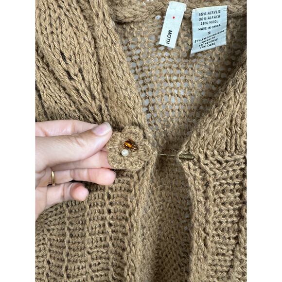 Anthropologie Moth Crochet Knit Alpaca Wool Blend Bohemian Cottagecore Cardigan - Picture 3 of 7